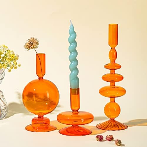 Rtteri 3 Pcs Iridescent Glass Candlestick Holders Taper Candle, Brown - Image 6