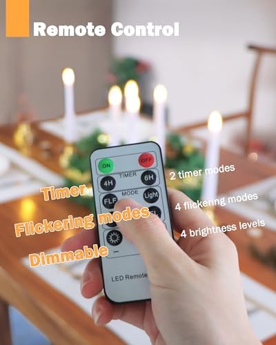 FPOO 6PCS Christmas Window Candles with Timer, Led Flickering Flameless Candles with Remote, Battery Operated Taper Candles Provide Realistic Warm Lights for Home Party Holiday - Image 2