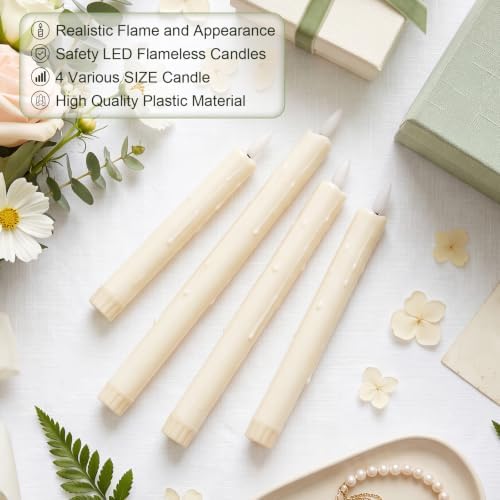 Rossesay 24 Pcs Flameless LED Taper Candles Battery Operated Candle 6.5”, 7.7”, 8.9”, 10” Flameless Candlesticks Flickering for Christmas Church Wedding Indoor Decoration(Dripping, Ivory) - Image 2