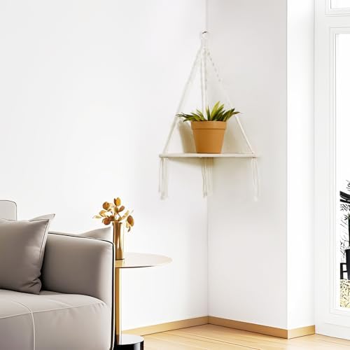 Artilady Macrame Corner Shelf Wall Hanging, Boho Floating Shelves Storage - Image 4