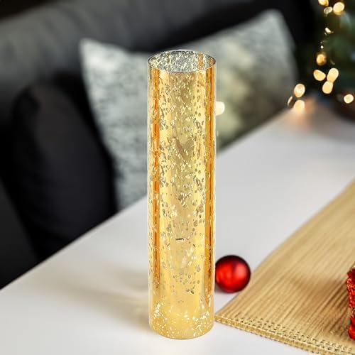 WGVI Hurricane Candle Holder Sleeve, W: 3", Ht: 14", Gold Speckled Glass Cylinder Open Both Ends, Chimney Tube Shade, 6 Piece - Image 5