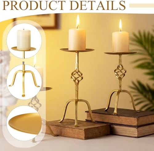 3 Pcs Gold Iron Candlestick Holders 9.8,8,6.3 Inch,Retro - Image 3