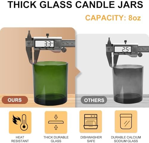 SHOWIN 8 OZ Thick Candle Jars for Making Candles 15 Pcs, Green Empty Jars with Wood Lids for Candle Making, Sample Container,Clear Green - Image 3