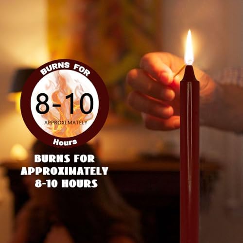 NJAO HOO Burgundy Taper Candle 10 Inch Christmas Candlesticks Red Unscented Dripless Handmade Candles for Home Decor Dinner New Year Party, 4 Pack - Image 5