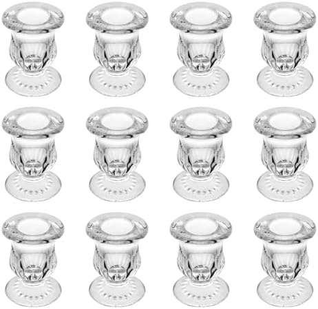 Glass Taper Candle Holder Set of 12 - Clear Crystal Candlestick Holders for Tapered Candles, Elegant Candle Stick Holder Set for Wedding Party Christmas Thanksgiving Festival (12, Transparent) by BTGLLAS