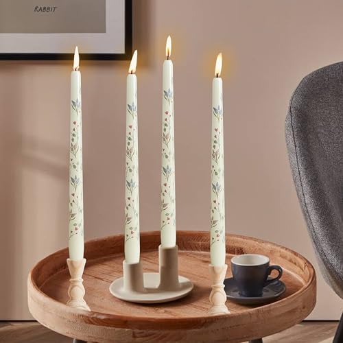 Hyacinth Printed Taper Candle Dripless Candles Sticks - 4 pcs Handmade White Taper Candle 10 inches Long Tapered Candles for Home Party Wedding Restaurant Holiday Decor - Image 6