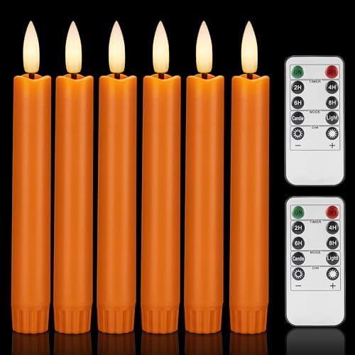 Orange Flameless Taper Candles, Fall Battery Operated Candles with Remote by AFINETH