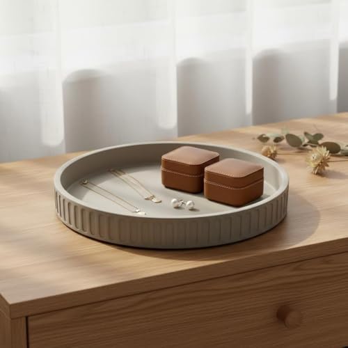 12in Decorative Tray for Coffee Table Tray Decor, Gray 100% Solid Concrete Decorative Round Tray for Kitchen, Living Room, Home Decor - Image 2