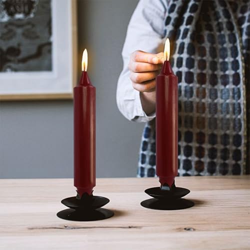 NJAO HOO Burgundy Short Taper Candle 7 Inch Christmas Candlesticks Red Unscented Dripless for Home Dinner Decor Halloween Party, 4 Pack - Image 6