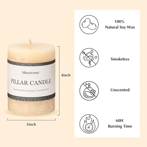 3x4 Inch Ivory Pillar Candles Set of 3 - Hand-Poured Unscented Candles, Long Clean Burning, Large Big Candle, Smokeless Dripless Candle for Dinner Table, Wedding, Home, Bathroom, Rustic Decor - Image 5