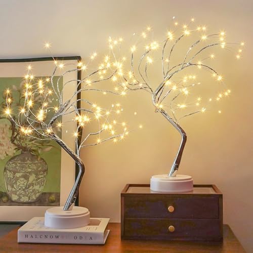 2 Pack Christmas Fairy Lights Spirit Tree, 20" 108 LED Tabletop Mini Twinkle Tree Lights Warm White with 2 Modes, USB & Battery Christmas Artificial Bonsai Trees Lamp for Home Bedroom Indoor DIY Decor by Halloween
