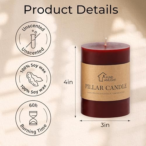 3x4 Inch Burgundy Pillar Candles Set of 3 - Unscented Pillar Candle - Image 6