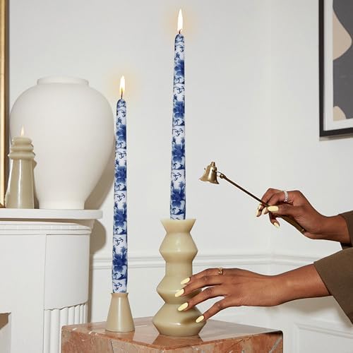 NJAO HOO Candlesticks 10 in Straight Taper Candles Hand Printed Blue and White Candlesticks Unscented Tall Tapered Candle Sticks for Home Garden Decor - Image 2