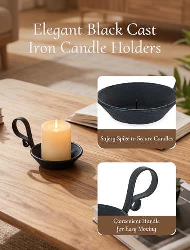 Iron Pillar Candle Holder: Vintage Black Candle Plate with Handle - Image 3