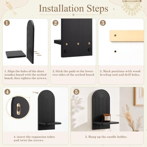 VIS'V Wall Mount Candle Sconces, Wooden Candle Holder Decor, Black, 2 Pcs - Image 7
