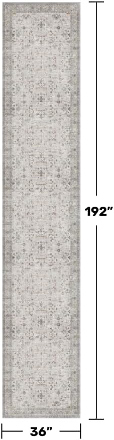 Boho 3x16 Wide Hallway Runner - Light Gray and Sage, Washable Low Pile Non Slip Stain Resistant 16ft Runner Rug for Long Kitchen, Hallway, Floral Decor