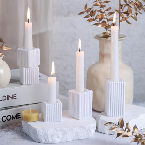 LETINE 12pcs White Vertical Stripe Glass Candlestick Holders - Chic Taper Candle Sticks Holder Set for Elegant Dining & Home Decor - Ideal for Wedding Centerpieces, Parties, and Celebrations - Image 4
