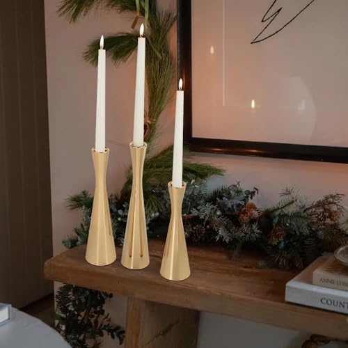 Vixdonos Light Gold Taper Candle Holders Metal Candlestick Holders Set of 3 Table Mantel Decorative Candle Stand for Dinning,Party，Wedding,Home Decor(Light Gold) - Image 5