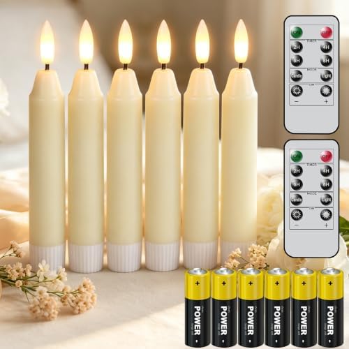 6Inch Flameless Taper Candles with Remote & 6 Batteries, Ivory by Lasumora