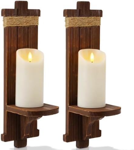 Homemory 2 Pack Brown Wood Wall Sconces Candle Holders, Farmhouse Decor by Homemory