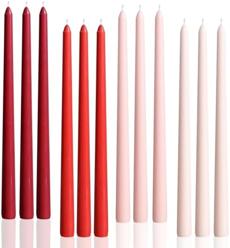 12 inch Red Gradient Taper Candles Unscented Smokeless Long Tall Tapered Candle for Candlesticks Sticks Wedding Advent Home Decor Dinner Christmas，Set of 12 by LPUSA