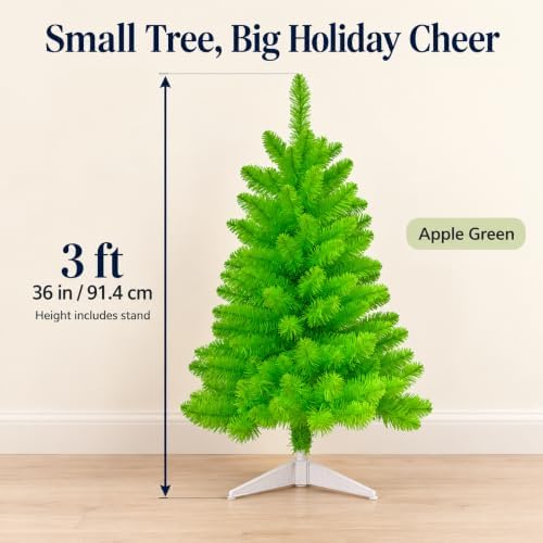 3FT Artificial Christmas Tree with String Lights – Tabletop Small Xmas Tree for Desk, Office, or Small Spaces – Full Branches, Easy Assembly, Holiday Decoration (Apple Green) - Image 5