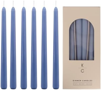 Tapered Dinner Candles, Pack of 6 – Soy & Paraffin Wax Blend, 10-Inch Dripless Taper Candles with 7-Hr. Clean Burn – Smokeless Unscented Tapers for Weddings, Dinner Tables & Home Decor – Duck Blue by K%7CCKandleCo