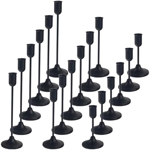 18 Pcs Black Candlestick Holders Set - Vintage Brass Taper Candle Holder for Pillar Candles - Modern Decorative Centerpiece for Wedding Fireplace Mantel Decor - Cozy Atmosphere Housewarming Gift by WJWHQ