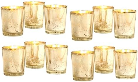 Hosley Set of 12 Gold Mercury Filled Glass Votive Candles. Ideal Gift for Weddings, Bridal Showers, Parties, Home Decor, and Special Events by HOSLEY