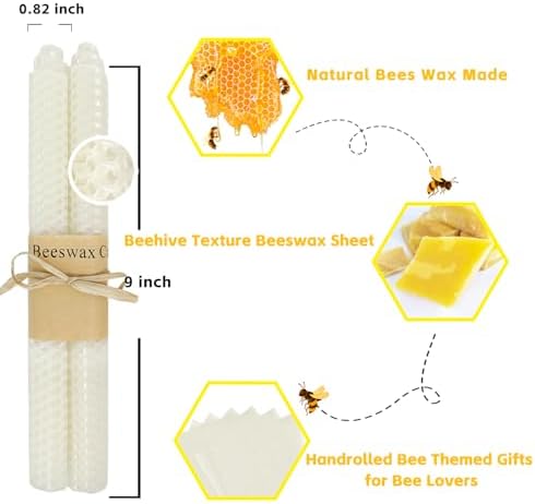 Lacaser Natural Beeswax Taper Candles Bulk Set, 9" Long Candlesticks, Dripless & Unscented, 4 Hour Burn Time, 12 Pack in White - Image 2