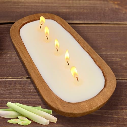 Citronella Candles, SEVEYEE Scented Candle 5wicks 16oz, Large Wooden Bowl Candles for Outdoor Indoor Patio Garden Camping, 12inch by SEVEYEE