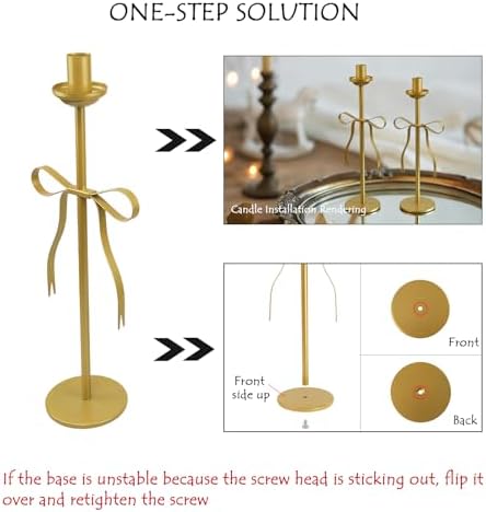 Gold Bow Taper Candle Holders Set of 2 Decorative Candle Stand - Image 4
