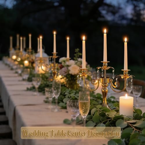 Metal 3 Arm Gold Candelabra with Crystal Pendants - 11.8 Inch Tall Candle Holders, Set of 6 - Elegant Taper Candlestick Stand for Wedding, Dining Table, Party Home Decoration - Image 7