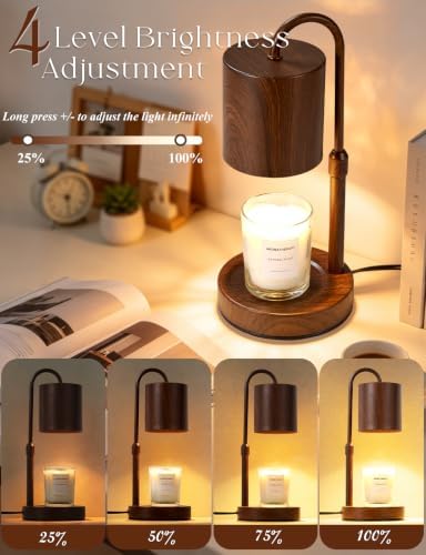 Briever Dimmable Candle Warmer Lamp with Timer, Height Adjustable Electric Candle Wax Warmer, Birthday Gifts for Women Mom, House Warming Gifts New Home Decor, Solid Wood Base, Walnut Wood Grain - Image 3
