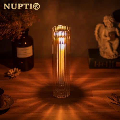 NUPTIO Hurricane Glass Candle Holders: Ribbed Cylinder Candlestick Cover - Image 3