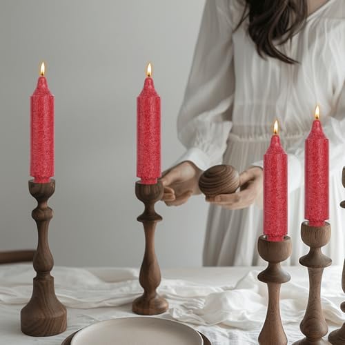 Red Short Taper Candle Crystal Candlesticks Dripless Tapered Candles for for Holiday Wedding Party Wax Unscented Dinner 6 inch Set of 4 - Image 2