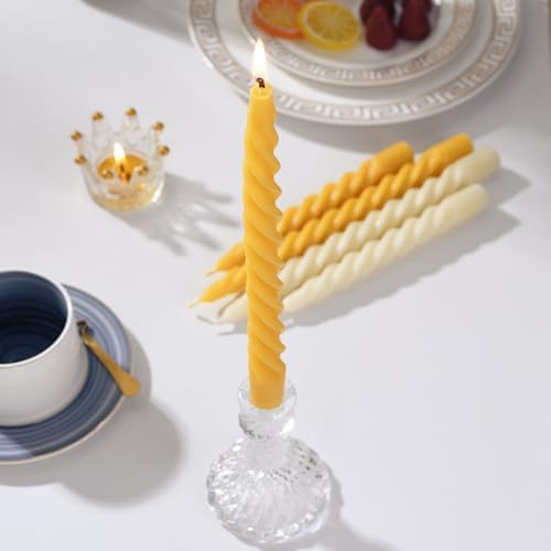 16PCS 10-Inch Pure Beeswax Spiral Taper Candles, Natural Raw, Dripless - Image 5
