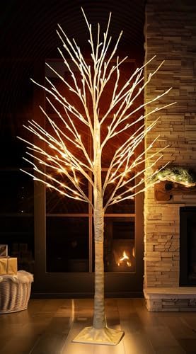 144 LED Lighted Birch Tree, 6 FT Pre-lit Artificial Christmas Trees for Thanksgiving Christmas Decorations Indoor Home Bedroom Outdoor Festival Wedding Party, Warm White by TWSHINE