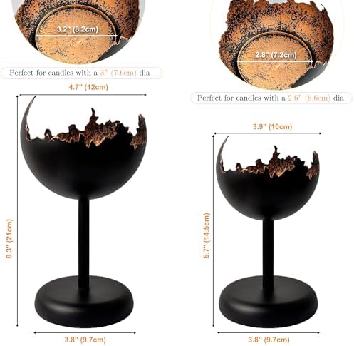 Metal Modern Candleholders in Eggshell Design, 2PCS, S+L, Black - Image 2