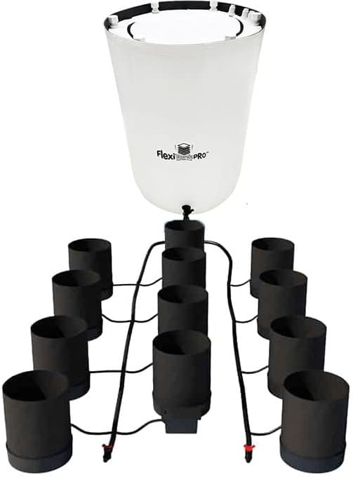 AutoPot 12 Pot GeoPot System with 3 Gallon Fabric Pots - Self-Watering, Gravity-Fed Hydroponic Systems (12Pot with 60 gal PRO Flexi Tank) Indoor, Black