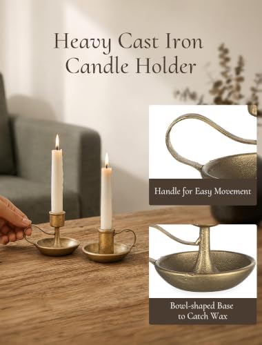 Vintage Brass Candlestick Holders: Cast Iron Taper Candle Holders - Image 3