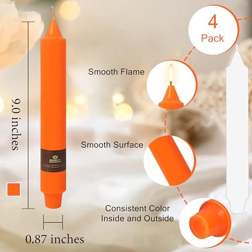 Orange Candle 9 Inch Tall Smokeless Taper Candles 4 Pack Unscented Candle for Christmas Dinner Halloween Thanksgiving Day Household Décor Candlesticks - Image 3