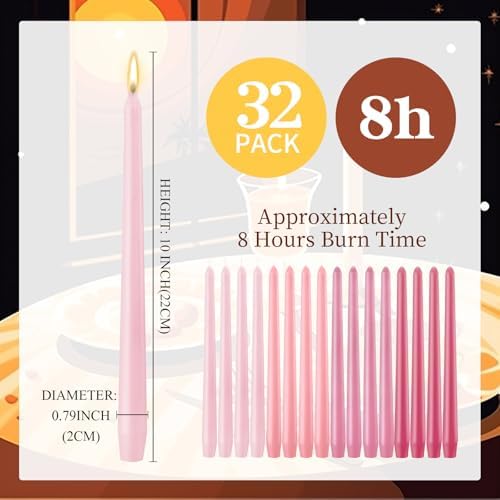 MTLEE 32 Pcs 10 Inch Long Taper Candle Stick Smokeless, Gradient Pink - Image 2