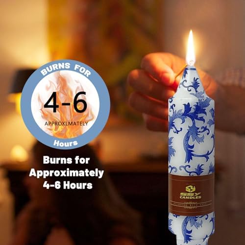 NJAO HOO Floral Taper Candles 5 Inch Short Candlesticks Hand Printed Blue and White Candlesticks Unscented Tapered Candle Set for Spring Home Garden Decor, 4Pcs Mix - Image 4