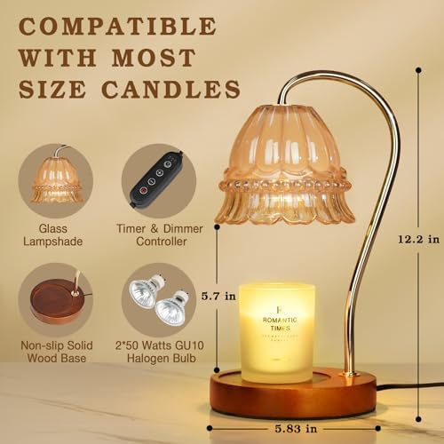 Funistree Flower Candle Warmer Lamp with Timer, Dimmable Candle Lamp Warmer, Christmas Birthday Gifts for Women Mom Her, Housewarming Home Decor, Lotus Wax Warmer for Yankee Candles - Amber Flower - Image 4
