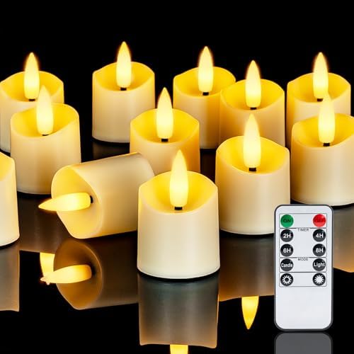 Homemory 12 Pack Remote Timer LED Flameless Votive Candles, Ivory Shell by Homemory