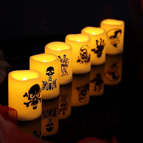 Halloween Battery Operated Flameless LED Votive Candle Skull Skeleton 6 PCS - Image 4