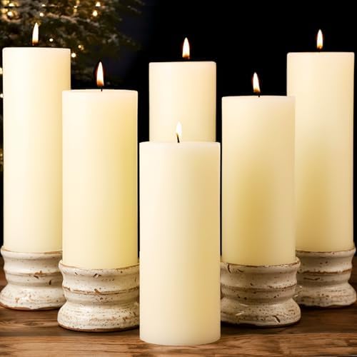 Pillar Candles Ivory 6 Pack, 2.8x8 Inch Unscented Candle by MOSROAD