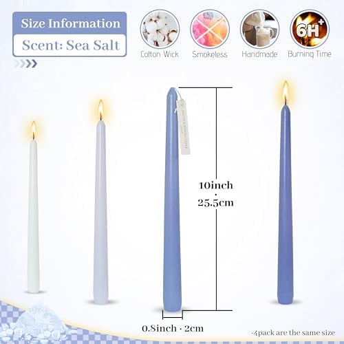 Smokeless Taper Candles Sea Salt Scented10 Inch Candle Sticks Gradient Blue Tapered Candles for Home Decor Holiday Gift - Image 5