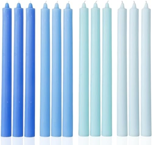 Blue Taper Candles Tall Tapered Candlesticks Smokeless Unscented Long Burning-Hand Poured,Colored for Home Decor Wedding, Dinner-10.6inch,Set of 12 by MAITREYA